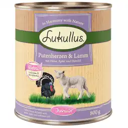Zooplus Lukullus Naturkost Junior - 12 x 800 g Kalkoenharten & Lam aanbieding