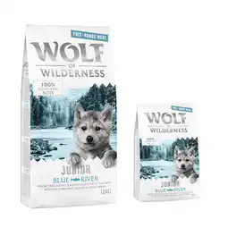 Zooplus 14kg Junior Blue River Scharrelkip & Zalm Wolf of Wilderness Hondenvoer aanbieding