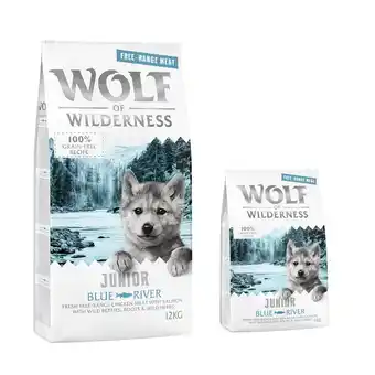Zooplus 14kg Junior Blue River Scharrelkip & Zalm Wolf of Wilderness Hondenvoer aanbieding
