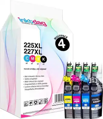 Bol.com Inktdag inktcartridges voor Brother LC225XL / LC227XL multipack van 4 kleuren (1*BK C M en Y) aanbieding