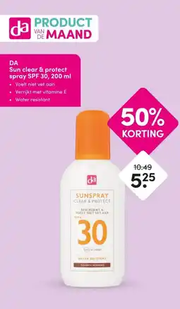 DA DA Sun clear & protect spray SPF 30, 200 ml aanbieding