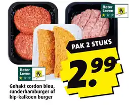 Boni Gehakt cordon bleu runderhamburger of kip-kalkoen burger aanbieding