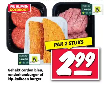 Nettorama Gehakt cordon bleu runderhamburger of kip-kalkoen burger aanbieding