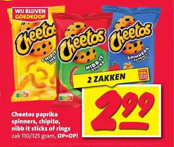 Nettorama Cheetos paprika spinners, chipito, nibb it sticks of rings aanbieding