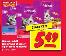 Nettorama Whiskas adult tonijn rund of senior kip of Frolic mini rund aanbieding