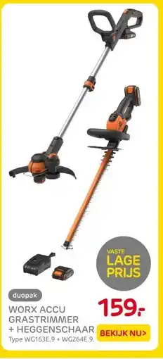 Praxis WORX ACCU GRASTRIMMER + HEGGENSCHAAR aanbieding