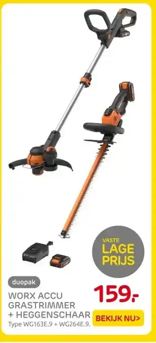 Praxis WORX ACCU GRASTRIMMER + HEGGENSCHAAR aanbieding