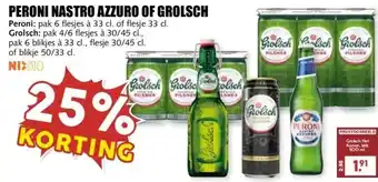 MCD Supermarkt PERONI NASTRO AZZURO OF GROLSCH aanbieding
