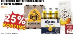 MCD Supermarkt ALLE CORONA, LEFFE BELGISCH ABDIJBIER OF TRIPEL KARMELIET aanbieding