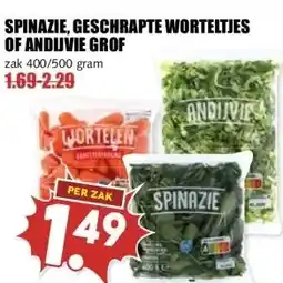 MCD Supermarkt SPINAZIE, GESCHRAPTE WORTELTJES OF ANDUVIE GROF aanbieding
