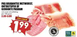 MCD Supermarkt PAS BRABANTSE METWORST, ONTBIJTSPEK OF GEROOKTE PASHAM aanbieding