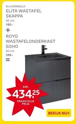 Praxis ELITA WASTAFEL SKAPPA + ROYO WASTAFELONDERKAST SOHO aanbieding