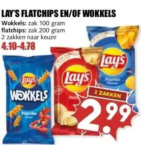 MCD Supermarkt LAY'S FLATCHIPS EN/OF WOKKELS aanbieding