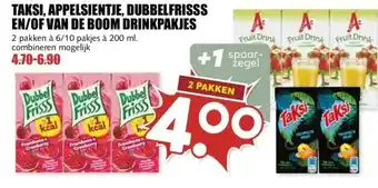 MCD Supermarkt TAKSI, APPELSIENTJE, DUBBELFRISSS EN/OF VAN DE BOOM DRINKPAKJES aanbieding