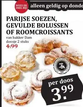 MCD Supermarkt PARIJSE SOEZEN, GEVULDE BOLUSSEN OF ROOMCROISSANTS aanbieding