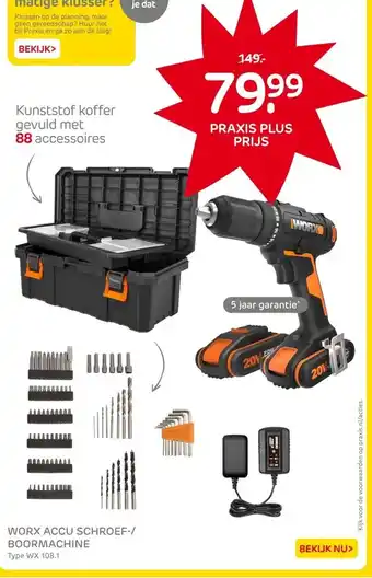 Praxis WORX ACCU SCHROEF-/ BOORMACHINE aanbieding