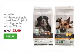 Intratuin Intratuin hondenvoeding. In smaak lam & rijst of rund & groenten. Inhoud 12 kilo. aanbieding