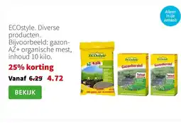 Intratuin ECOstyle. Diverse producten. Bijvoorbeeld: gazon-AZ+ organische mest, inhoud 10 kilo. aanbieding