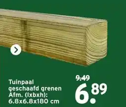 GAMMA Tuinpaal geschaafd grenen Afm. (lxbxh): 6.8x6.8x180 cm aanbieding