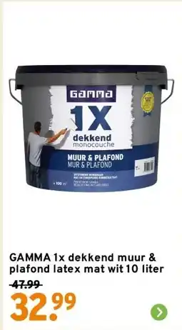 GAMMA GAMMA 1x dekkend muur & plafond latex mat wit 10 liter aanbieding