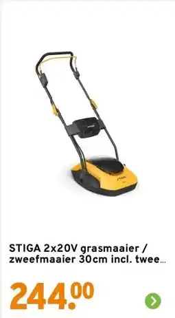 GAMMA STIGA 2x20V grasmaaier / zweefmaaier 30cm incl. twee 4,0Ah accu's + dubbele lader aanbieding