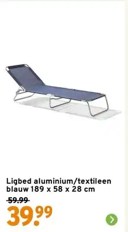 GAMMA Ligbed aluminium/textileen blauw 189 x 58 x 28 cm aanbieding