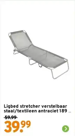GAMMA Ligbed stretcher verstelbaar staal/textileen antraciet 189 x 58 x 28 cm aanbieding