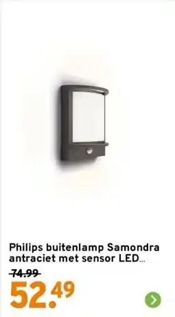 GAMMA Philips buitenlamp Samondra antraciet met sensor LED 3,8W 800 lm aanbieding