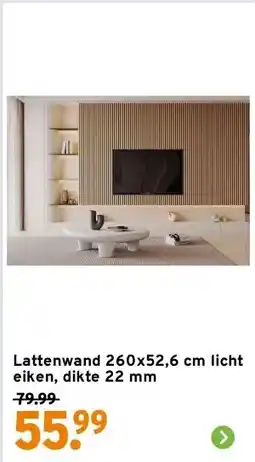 GAMMA Lattenwand 260x52,6 cm licht eiken, dikte 22 mm aanbieding