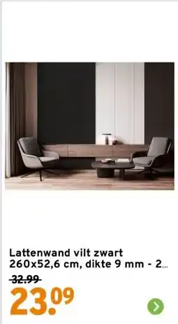 GAMMA Lattenwand vilt zwart 260x52,6 cm, dikte 9 mm - 2 stuks per pak aanbieding
