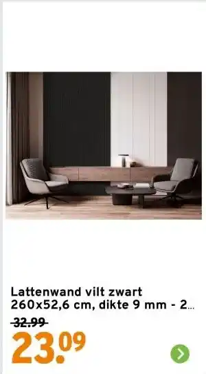GAMMA Lattenwand vilt zwart 260x52,6 cm, dikte 9 mm - 2 stuks per pak aanbieding