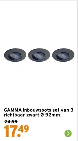 GAMMA GAMMA inbouwspots set van 3 richtbaar zwart Ø 92mm aanbieding