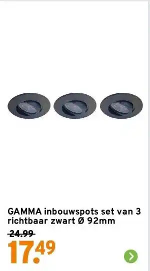 GAMMA GAMMA inbouwspots set van 3 richtbaar zwart Ø 92mm aanbieding