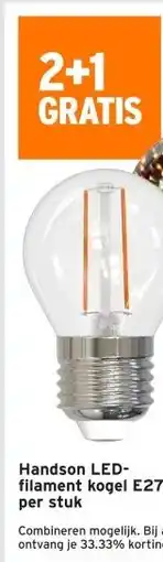 GAMMA Handson LED- filament kogel E27 per stuk aanbieding