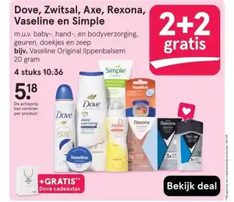 Etos Dove, Zwitsal, Axe, Rexona, Vaseline en Simple aanbieding