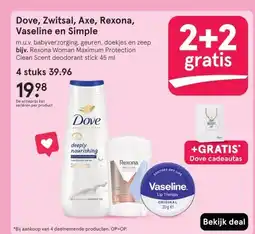 Etos Dove, Zwitsal, Axe, Rexona, Vaseline en Simple aanbieding