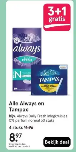 Etos Alle Always en Tampax aanbieding