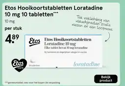 Etos Etos Hooikoortstabletten Loratadine 10 mg 10 tabletten aanbieding