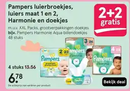 Etos Pampers luierbroekjes, luiers maat 1 en 2, Harmonie en doekjes aanbieding