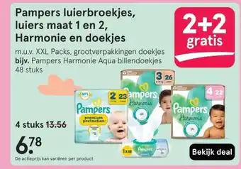 Etos Pampers luierbroekjes, luiers maat 1 en 2, Harmonie en doekjes aanbieding