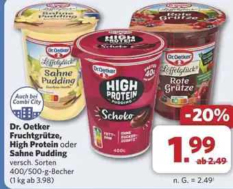 Combi Dr. Oetker Fruchtgrütze, High Protein oder Sahne Pudding aanbieding
