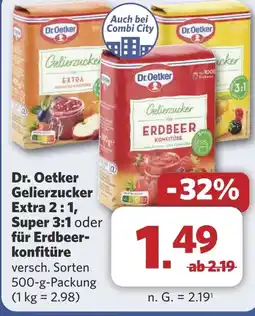 Combi Dr. Oetker Gelierzucker Extra 2:1, Super 3:1 oder für Erdbeer- konfitüre aanbieding