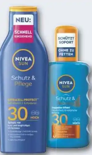 Combi Nivea Sun Schutz & Pflege Sonnenmilch oder Schutz & Bräune Sonnenspray aanbieding