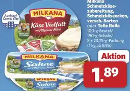 Combi Milkana Schmelzkäse- zubereitung, Schmelzkäseecken, versch. Sorten oder Tolle Rolle aanbieding