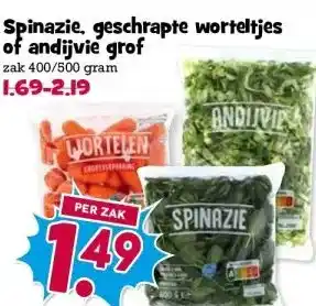 Boon`s Markt Spinazie, geschrapte worteltjes of andijvie grof aanbieding