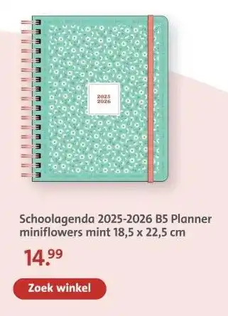 Bruna Schoolagenda 2025-2026 B5 Planner miniflowers mint aanbieding