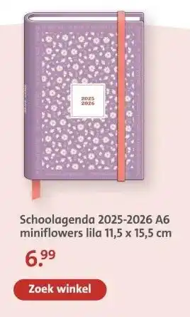 Bruna Schoolagenda 2025-2026 A6 miniflowers lila aanbieding