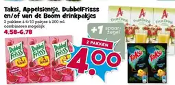 Boon`s Markt Taksi. Appelsientje, DubbelFrisss en/of van de Boom drinkpakjes aanbieding