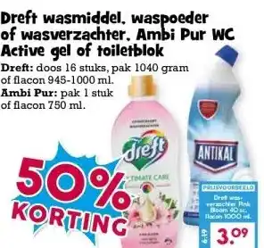 Boon`s Markt Dreft wasmiddel, waspoeder of wasverzachter, Ambi Pur WC Active gel of toiletblok aanbieding