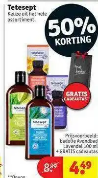 Kruidvat Tetesept Badolie Avondbad Lavendel 100 Ml + Gratis Cadeautas 50% Korting aanbieding